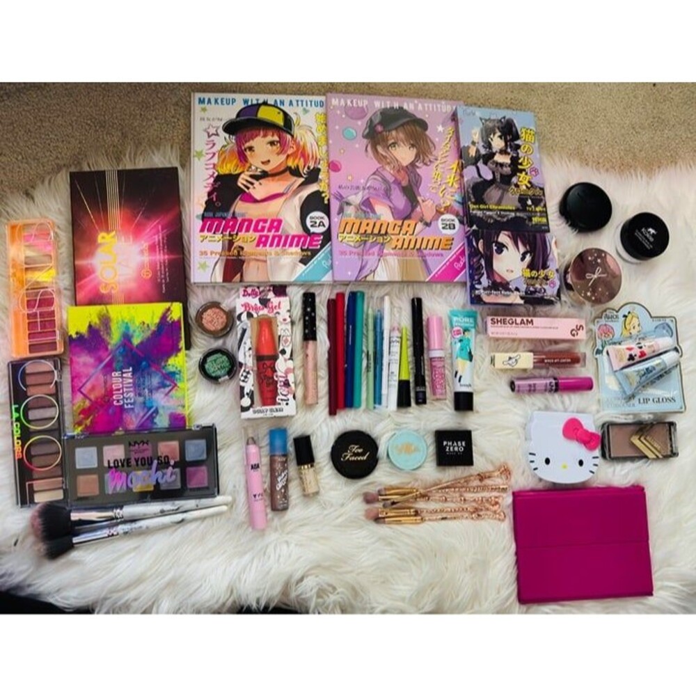 HUGE Colorful Anime Makeup Bundle Lot Rude Bh Chanel Nyx hello kitty Too Faced